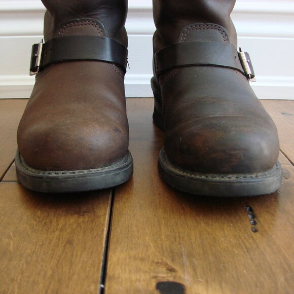 Frye Brown Leather Engineer Boot Booties Harness Moto Grunge Buckle Strap Size 8 - Picture 10 of 16